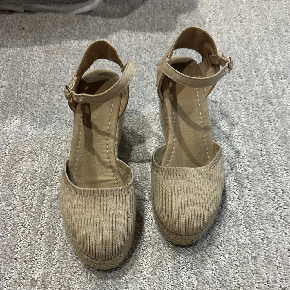 Women's Tan Ankle Strap Wedge Sandals